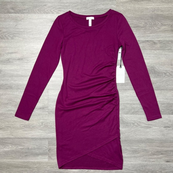 Leith Ruched Long Sleeve Dress - Purple Magenta -Size Small - Picture 2 of 11